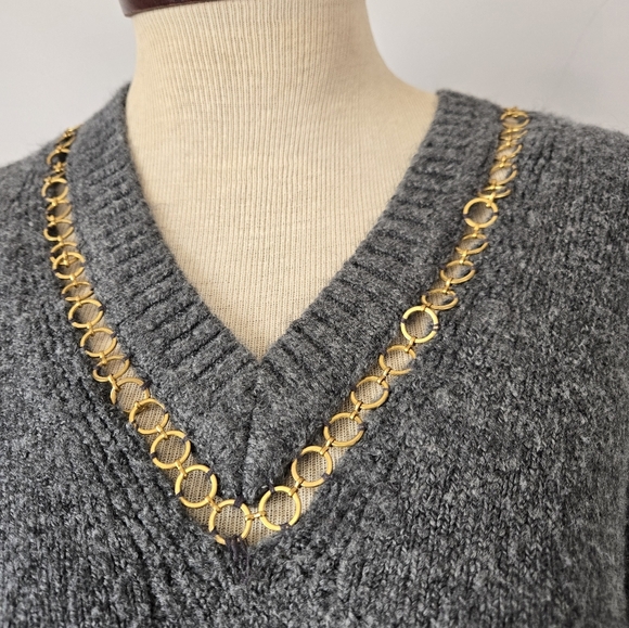 ZARA KNIT Grey Sweater with Gold Chain Detailed neck and cuffs. Relaxed Small. - Picture 2 of 9